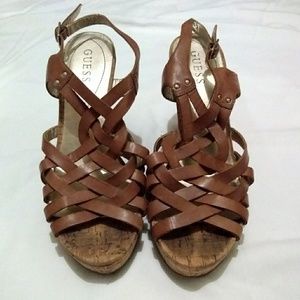 Guess Leather Wedge Sandals 8.5